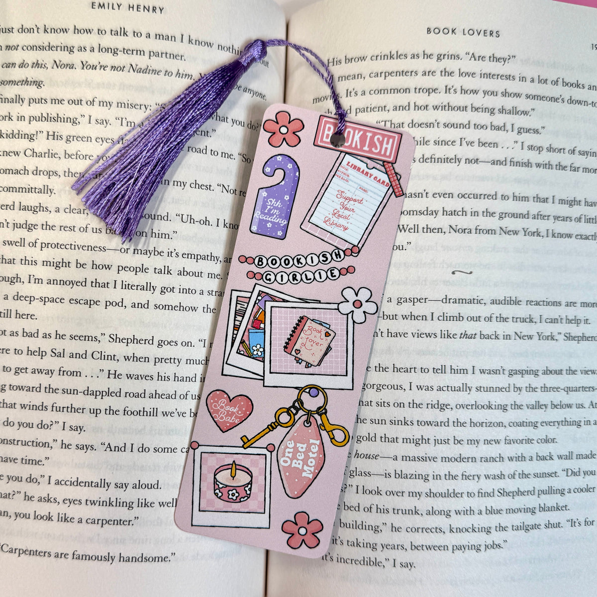 Pink Bookish Things Metal Bookmark