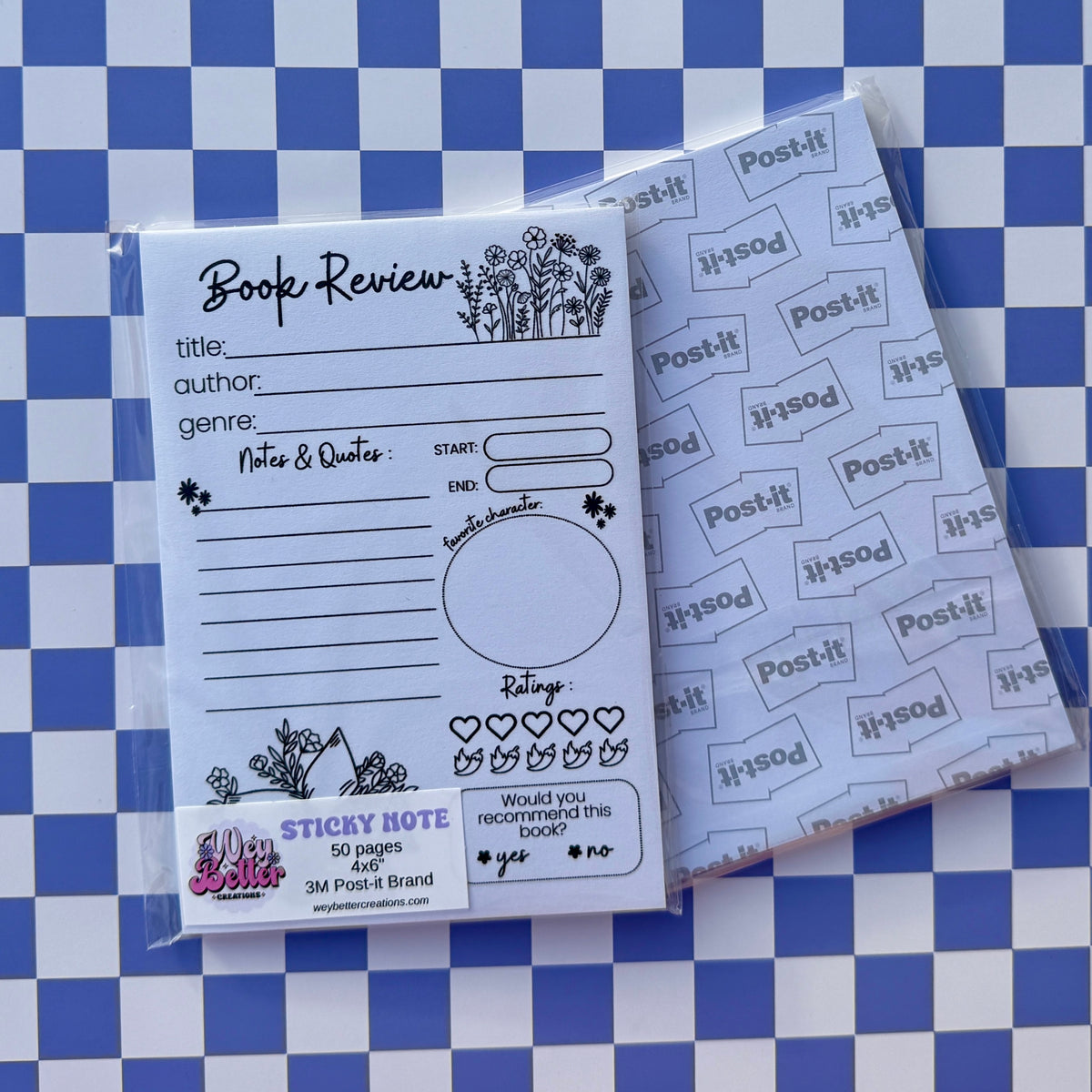 Floral Book Review Post-It Note