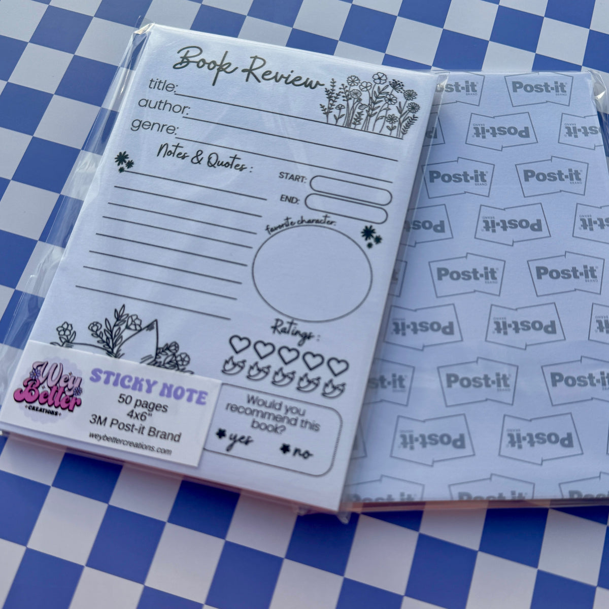 Floral Book Review Post-It Note