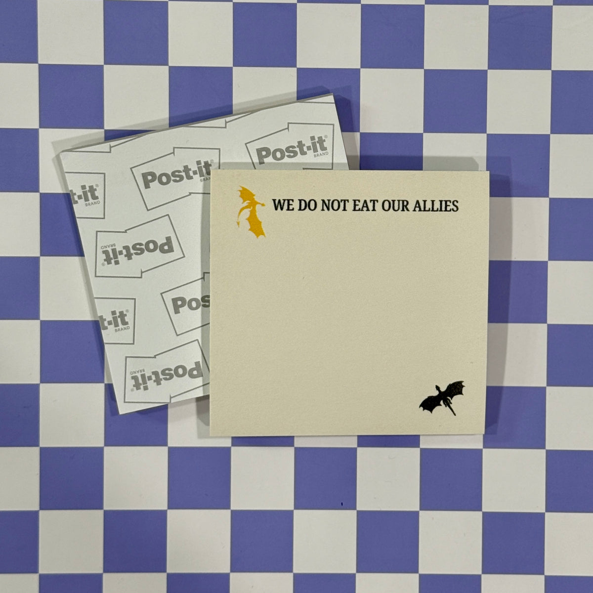 Post-It Note with 'We Do Not Eat Our Allies' text 